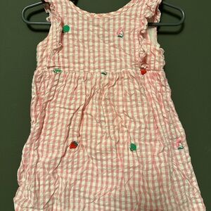 Baby Boden Pink Gingham Fruits Embroidered Dress 6-9M